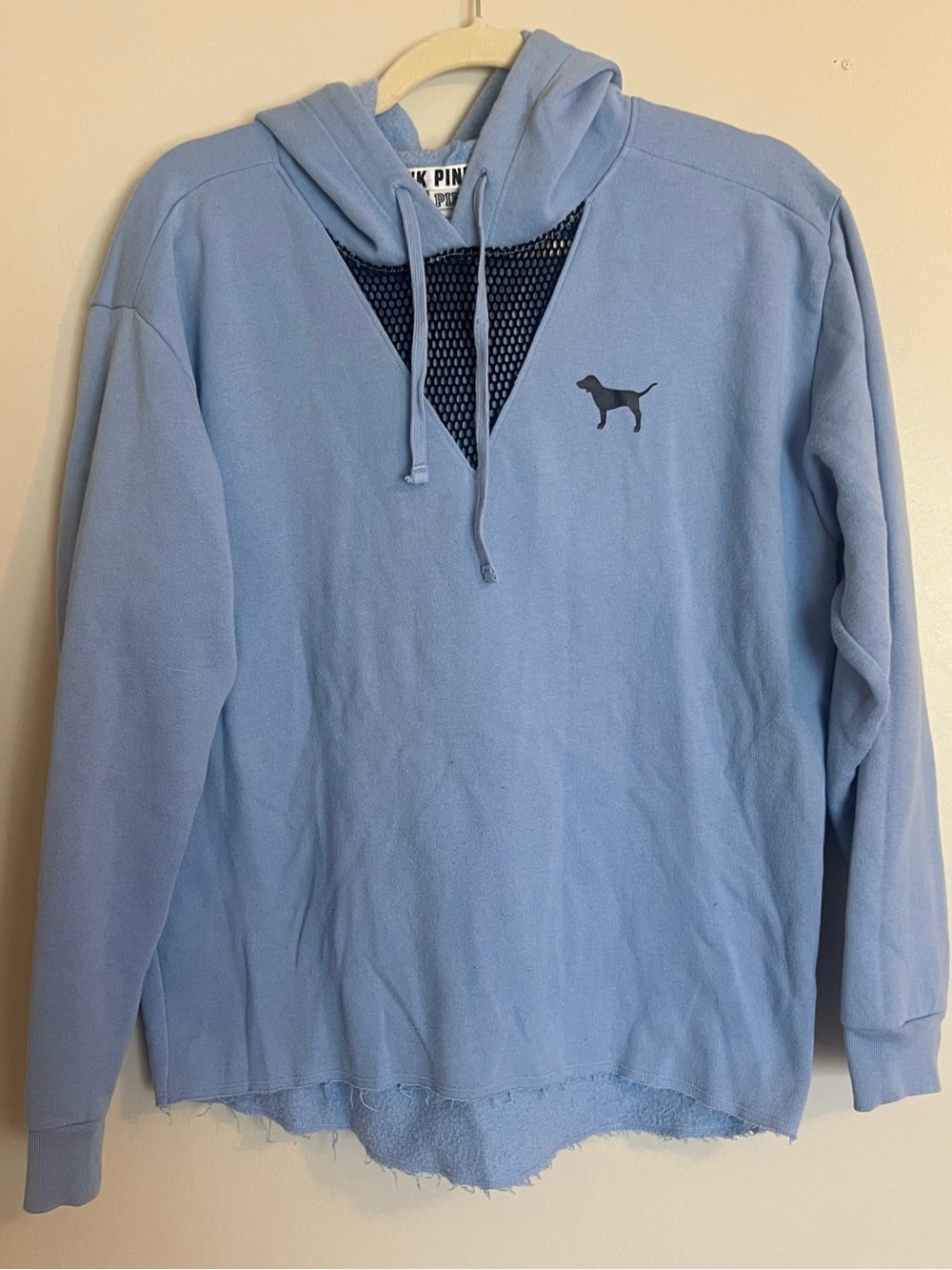 PINK Victoria's Secret Sky Blue Pullover Hoodie with raw hem